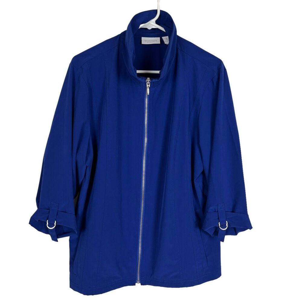 Weekends by Chico's Blue Jacket Roll Sleeves Women's 3 Size XL